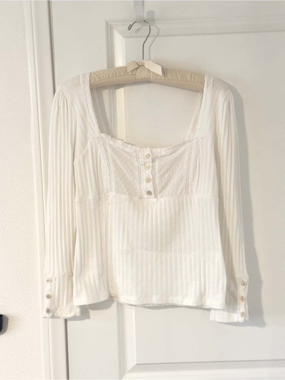 Sugar Sugar White Ribbed Long Sleeve Top Blouse